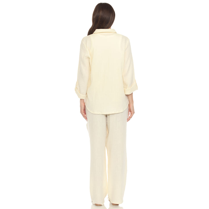 Women's Long Sleeve Button Down Cotton Gauze Set