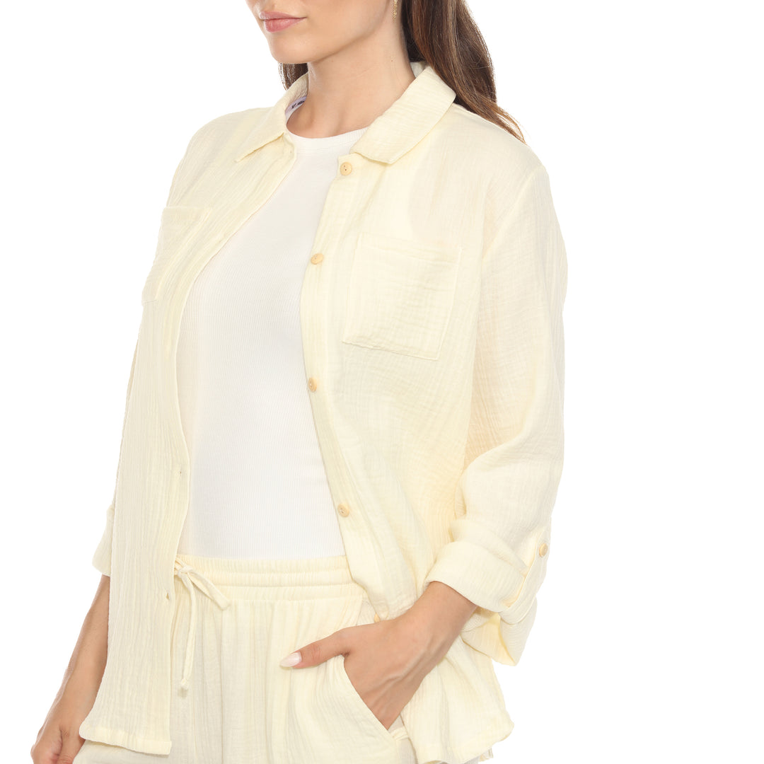 Women's Long Sleeve Button Down Cotton Gauze Set