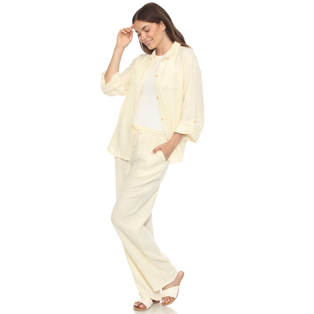 Women's Long Sleeve Button Down Cotton Gauze Set