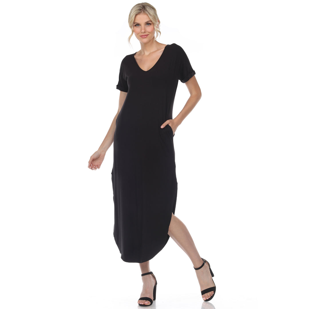 Women's Short Sleeve V-neck Maxi Dress