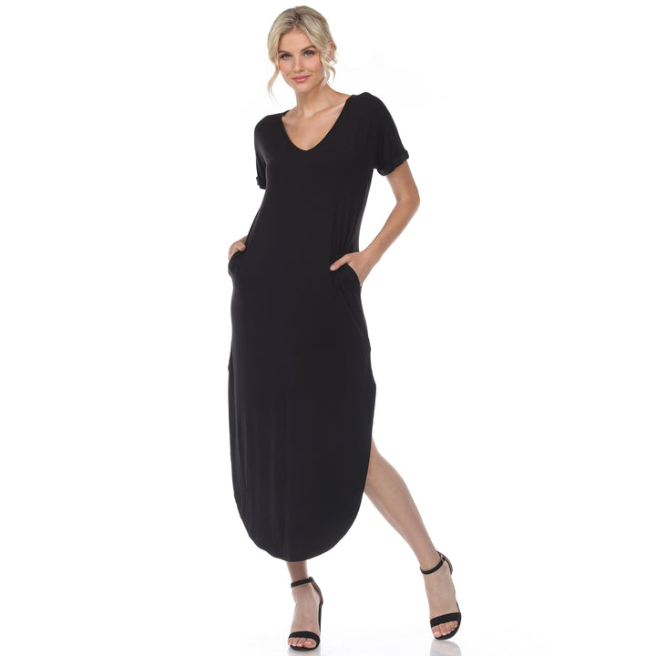 Women's Short Sleeve V-neck Maxi Dress