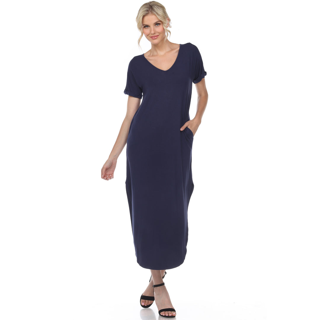 Women's Short Sleeve V-neck Maxi Dress