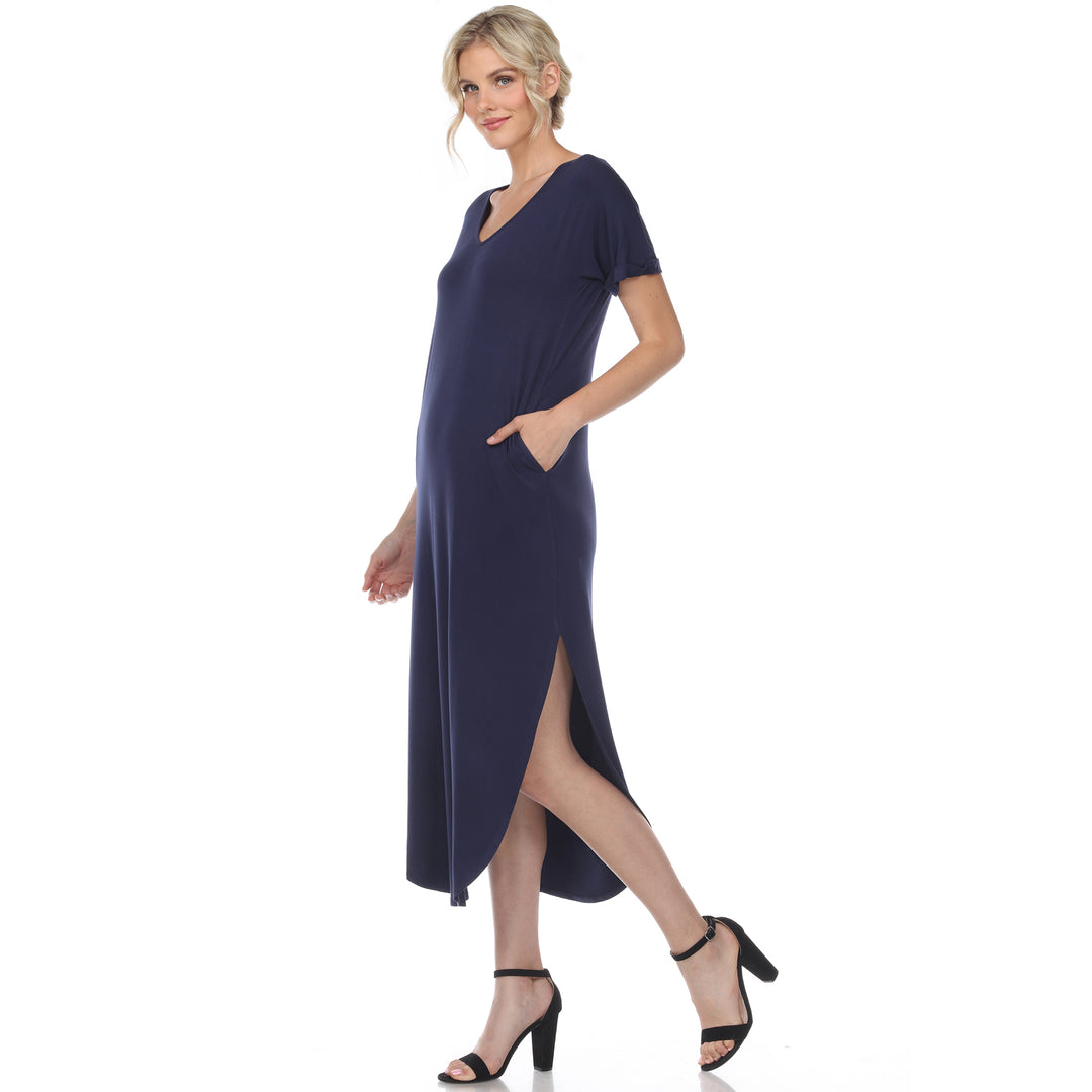 Women's Short Sleeve V-neck Maxi Dress