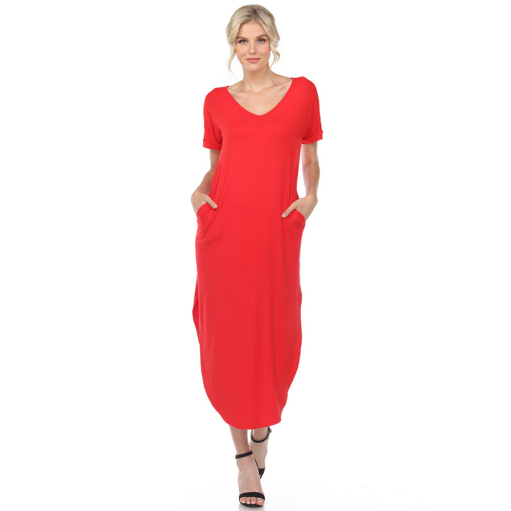 Women's Short Sleeve V-neck Maxi Dress