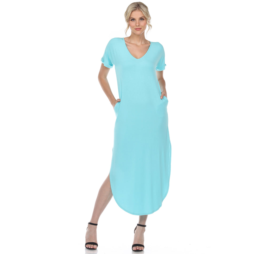 Women's Short Sleeve V-neck Maxi Dress