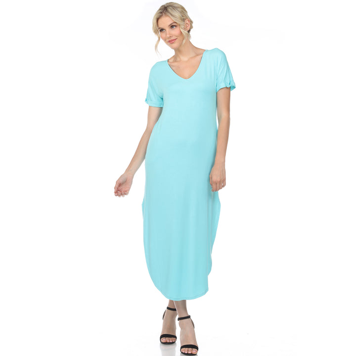 Women's Short Sleeve V-neck Maxi Dress