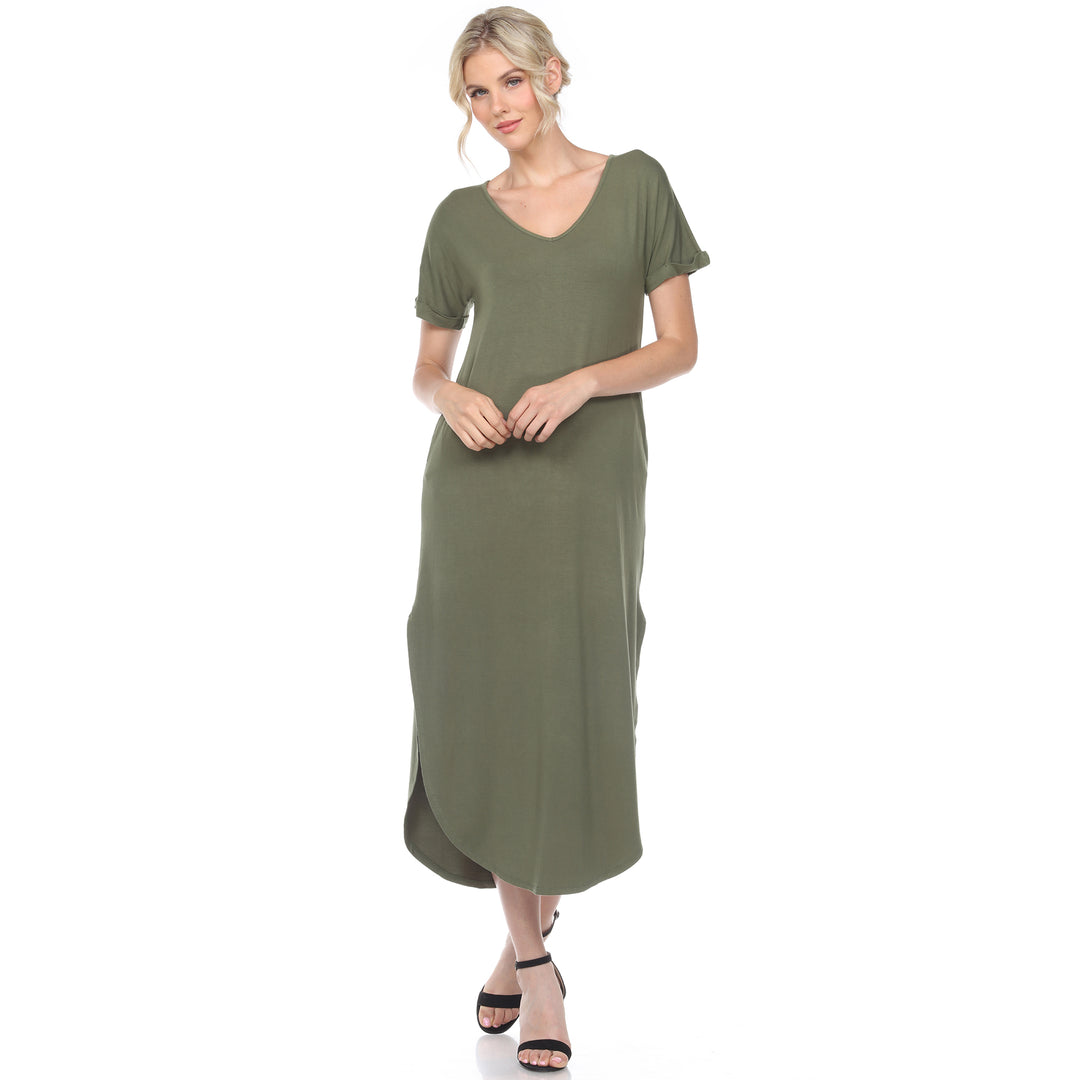 Women's Short Sleeve V-neck Maxi Dress
