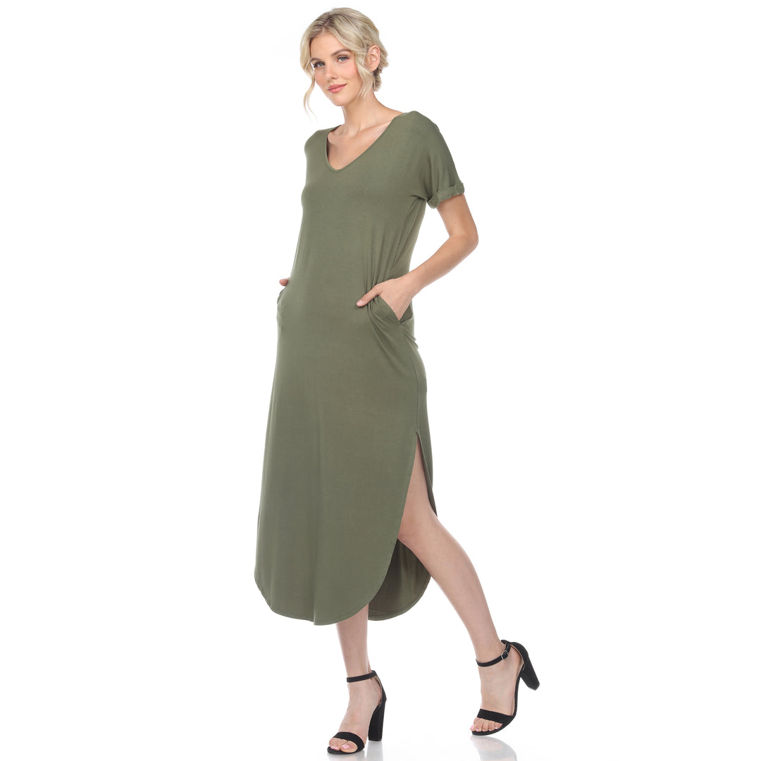 Women's Short Sleeve V-neck Maxi Dress