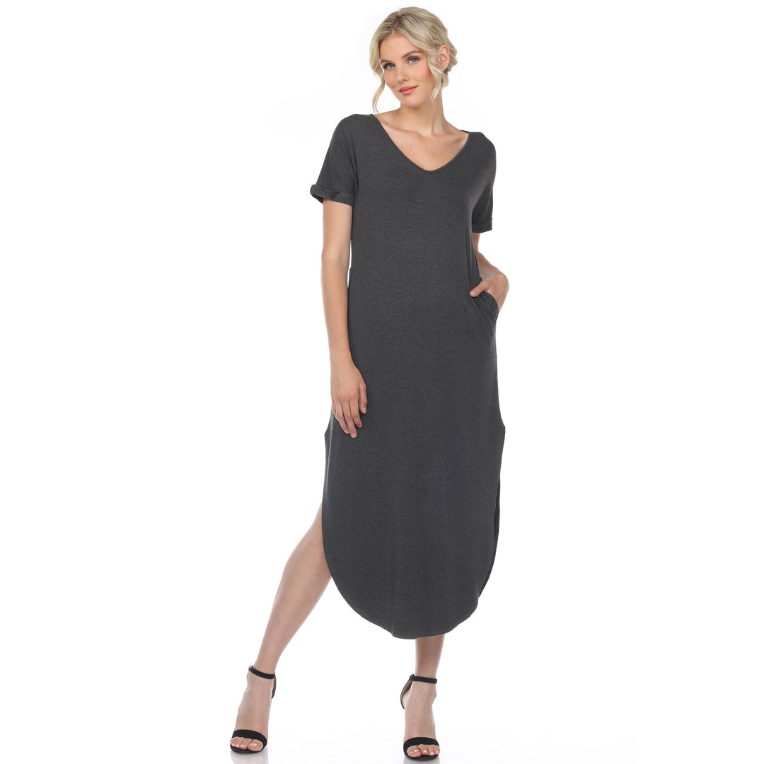Women's Short Sleeve V-neck Maxi Dress