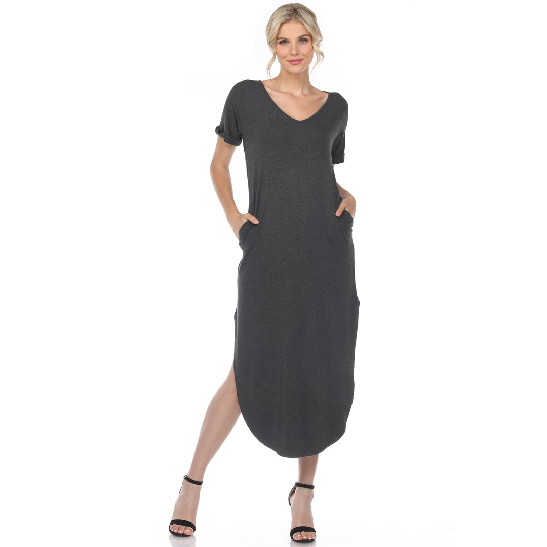 Women's Short Sleeve V-neck Maxi Dress