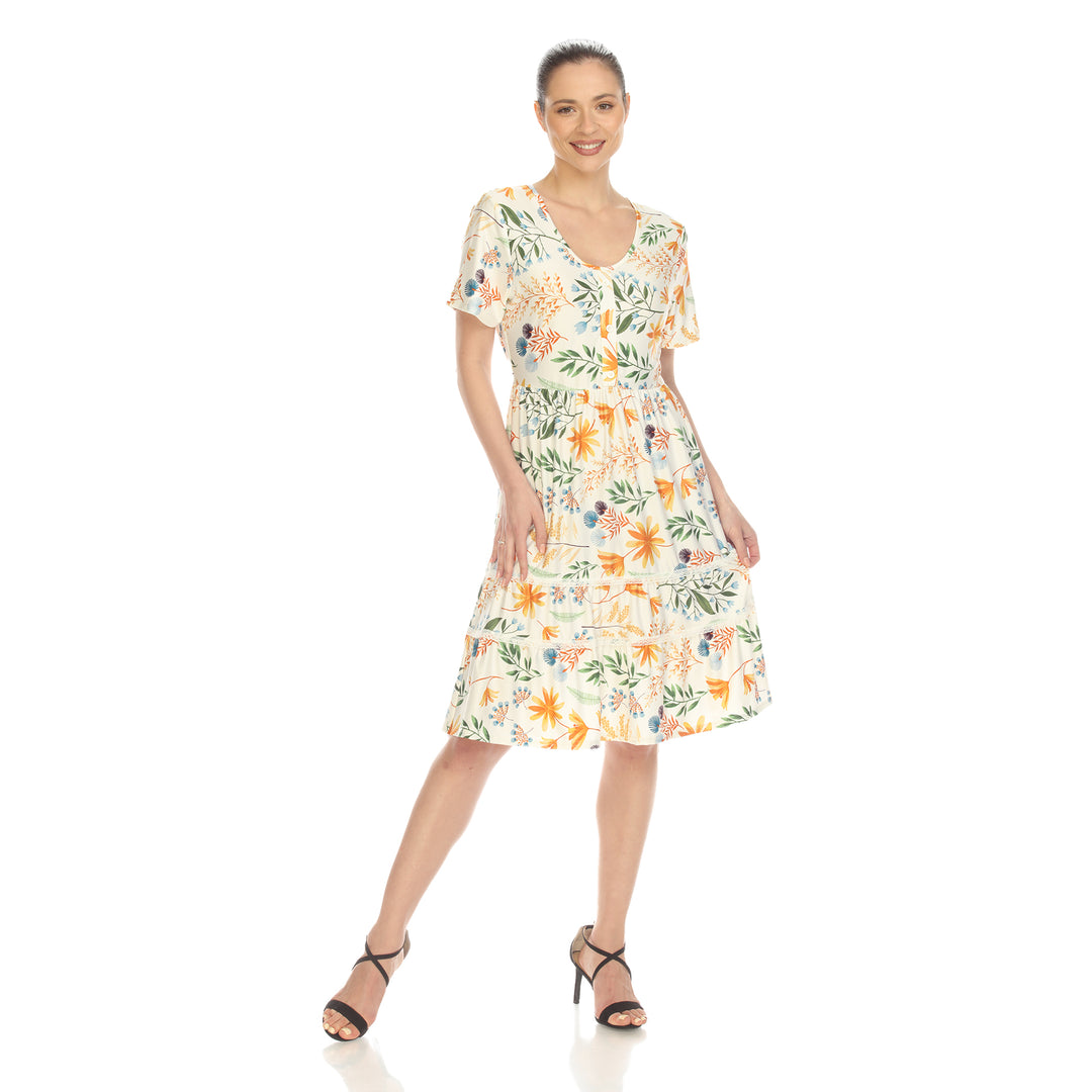 Women's Floral Short Sleeve Knee Length Dress