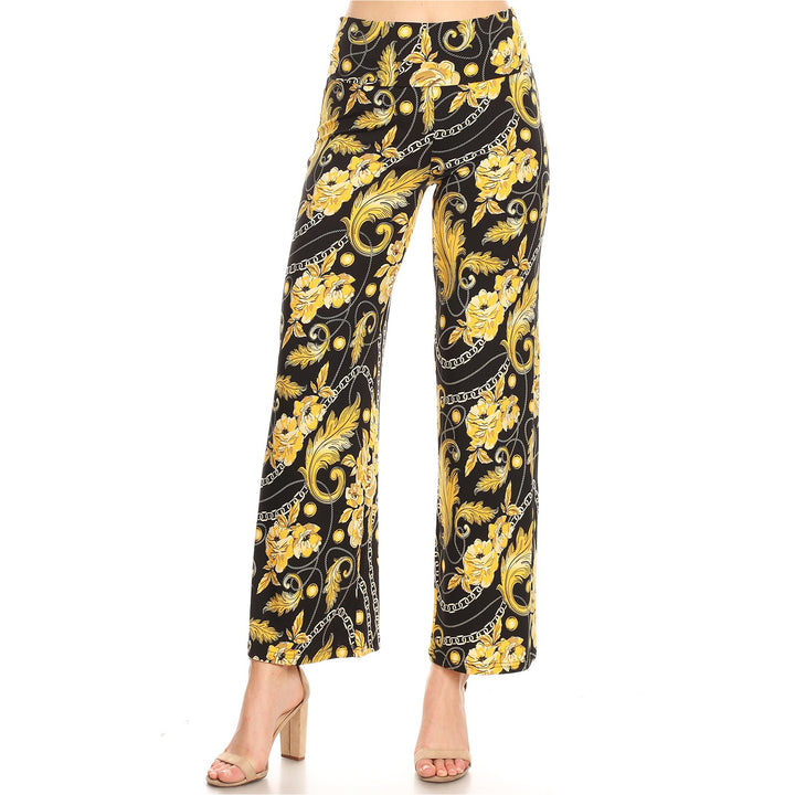 Women's Gold Floral Printed Palazzo Pants