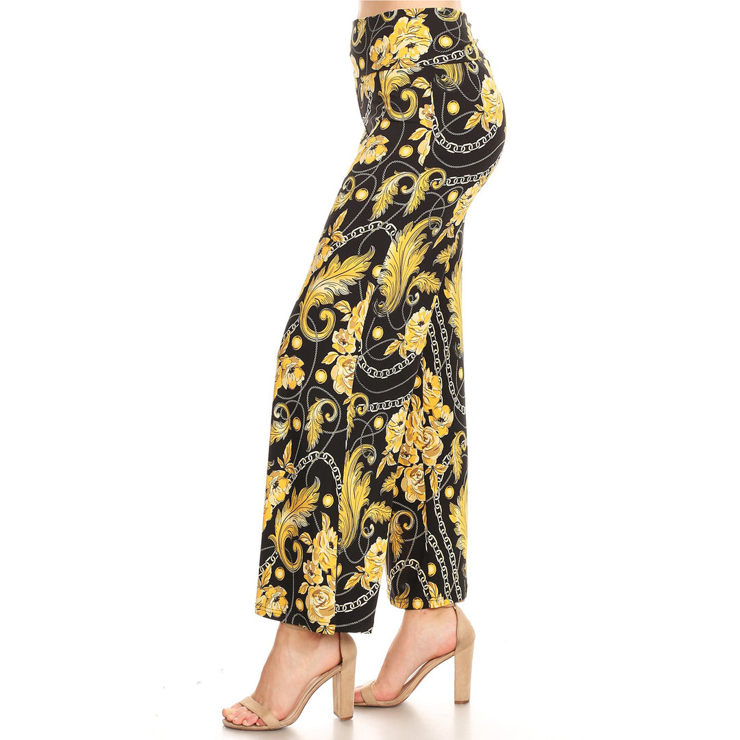 Women's Gold Floral Printed Palazzo Pants