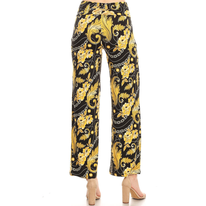 Women's Gold Floral Printed Palazzo Pants