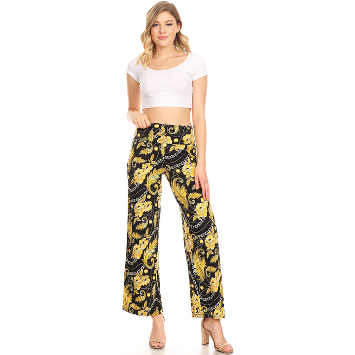 Women's Gold Floral Printed Palazzo Pants