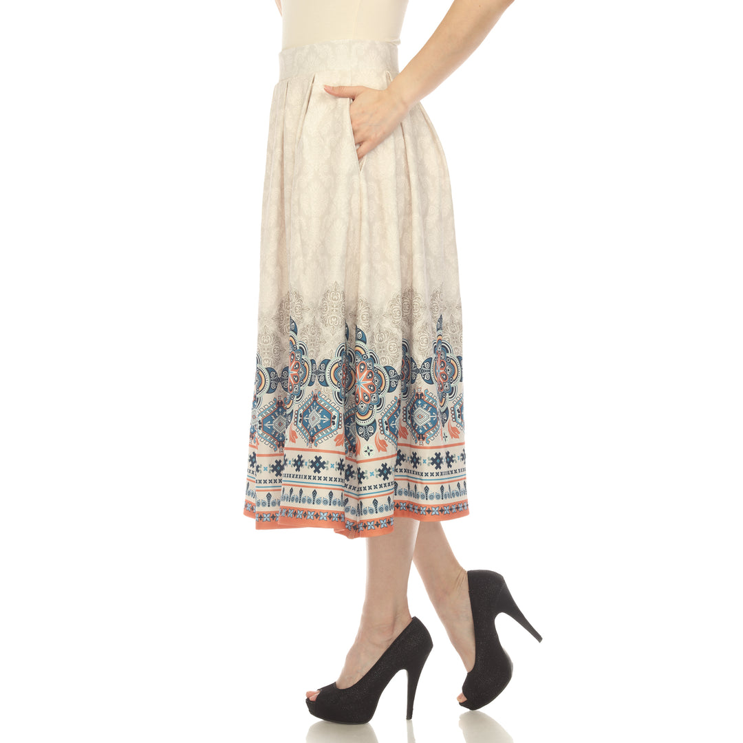 Women's Pleated Skirt with Border Prints