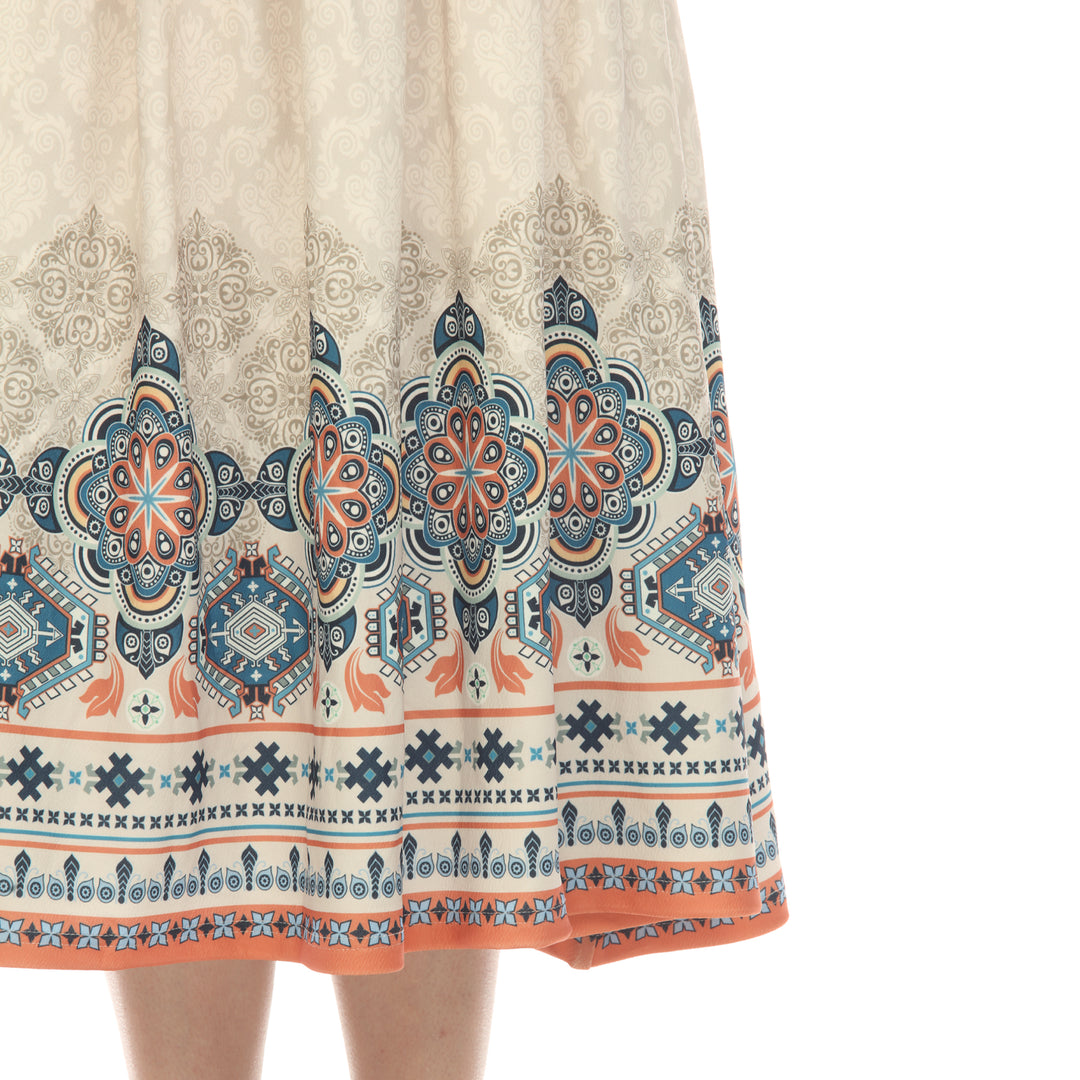 Women's Pleated Skirt with Border Prints