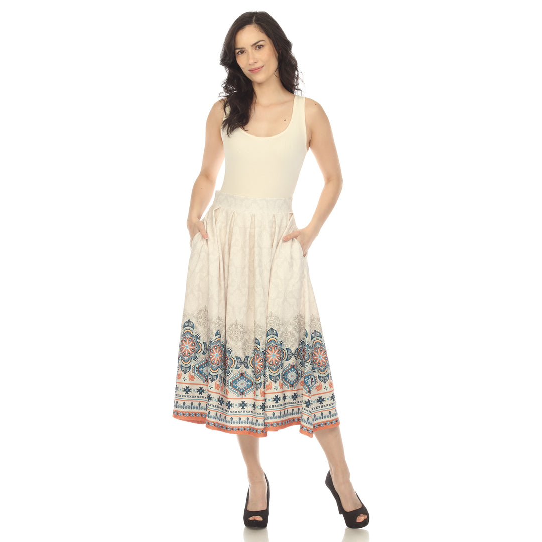 Women's Pleated Skirt with Border Prints