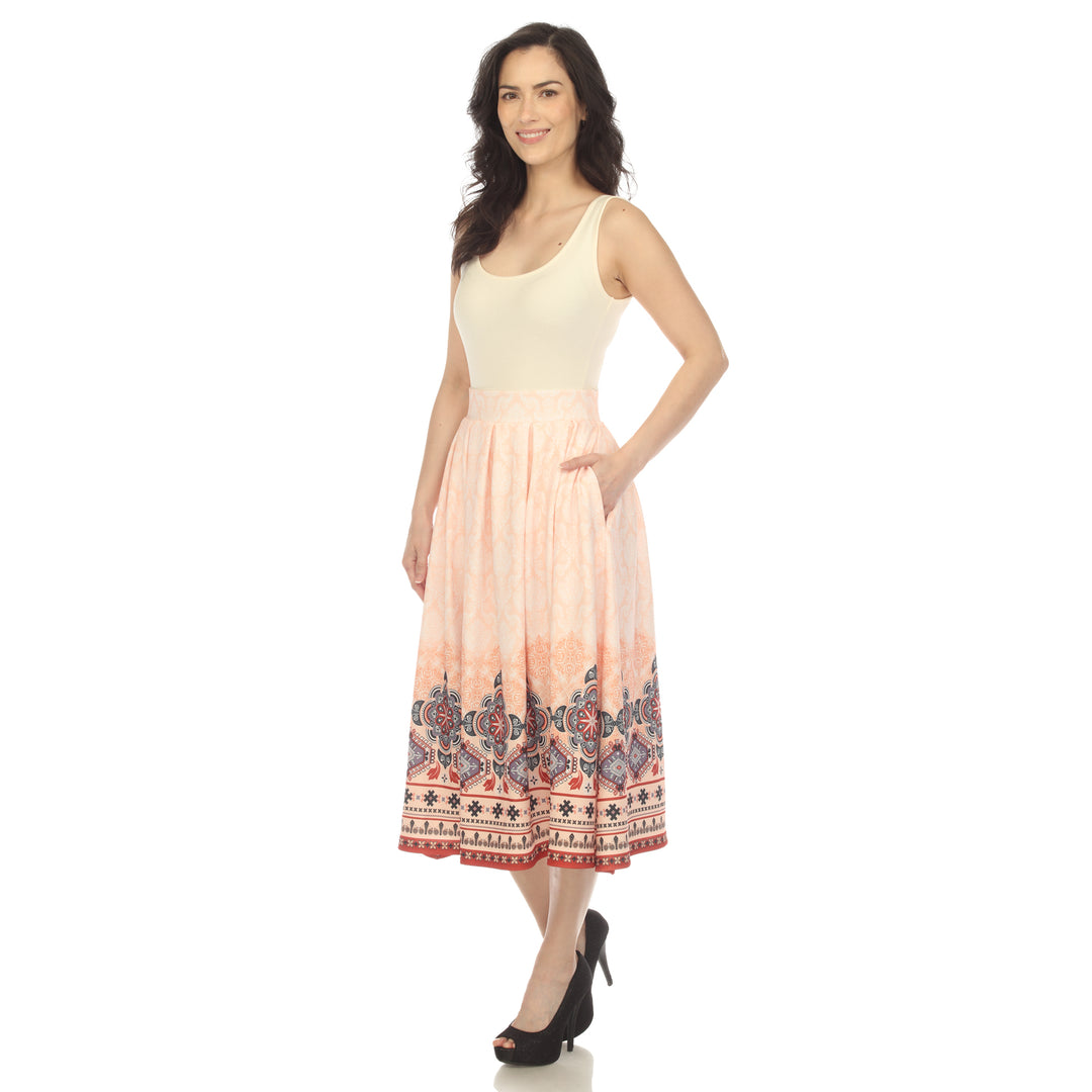Women's Pleated Skirt with Border Prints