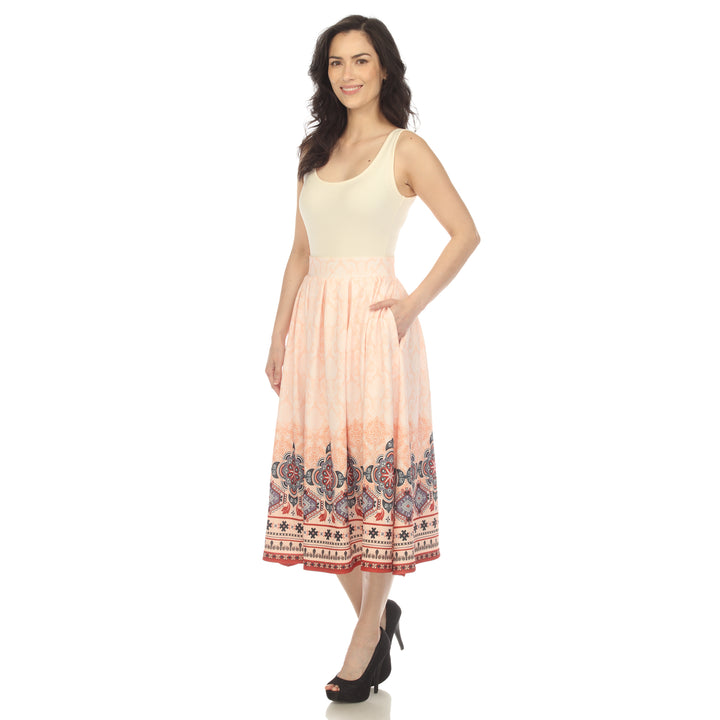 Women's Pleated Skirt with Border Prints