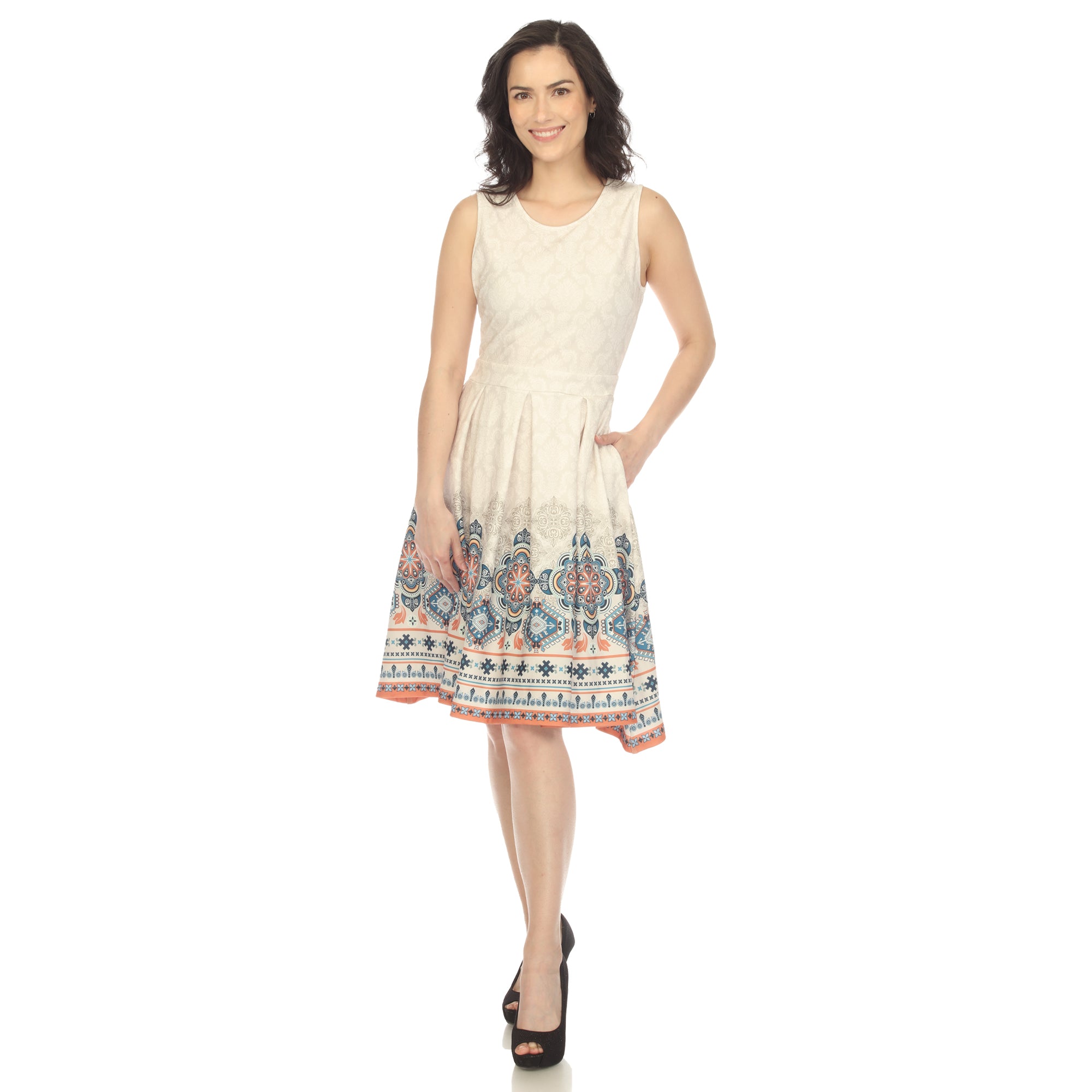 White Mark Women's Fit and Flare Knee Length Dress, Beige, XL White Mark Women's Fit and Flare Knee Length Dress, Beige, XL