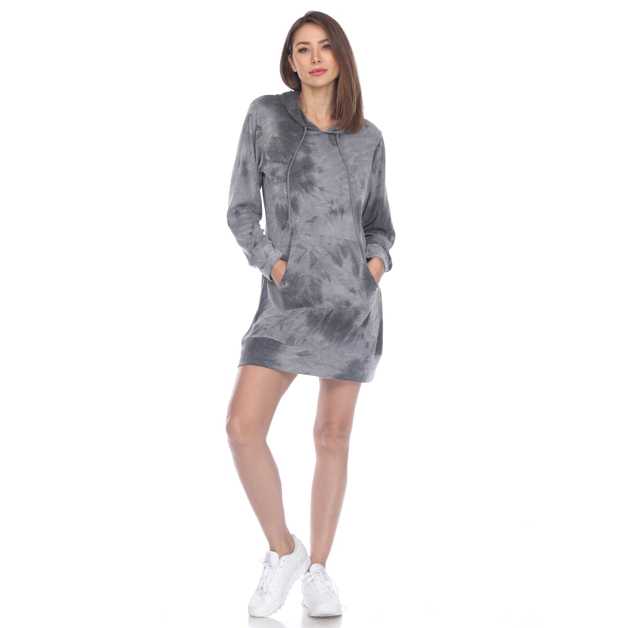 Women's Hoodie Tie Dye Sweatshirt Dress Large / Charcoal