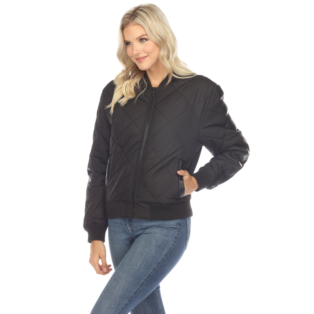 Women's  Lightweight Diamond Quilted Puffer Bomber Jacket