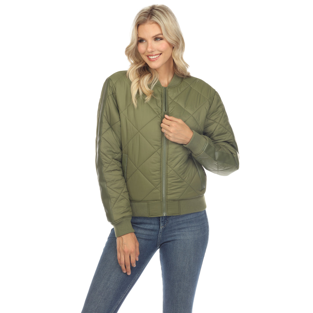 Women's  Lightweight Diamond Quilted Puffer Bomber Jacket