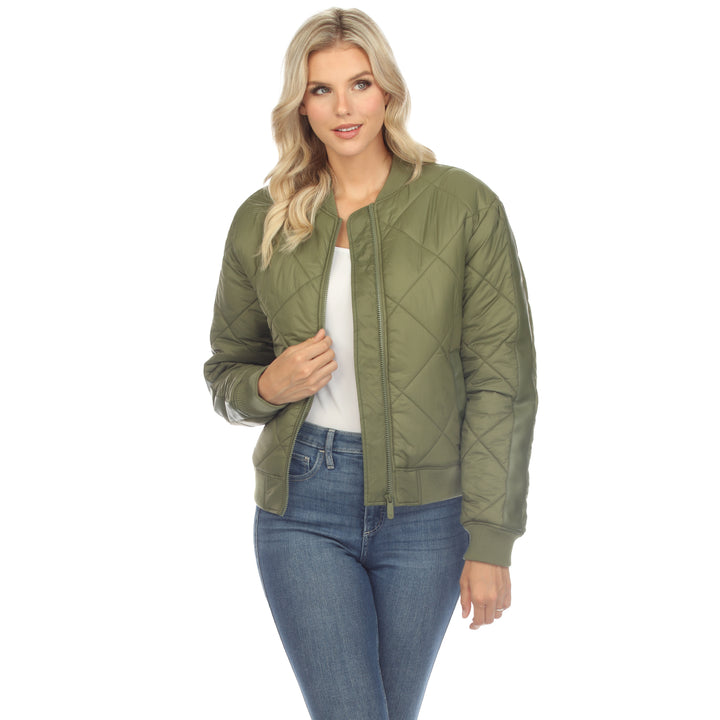 Women's  Lightweight Diamond Quilted Puffer Bomber Jacket