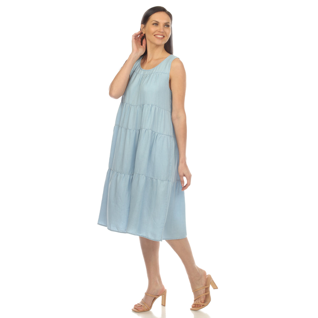 Women's Sleeveless Tiered Chambray Midi Dress
