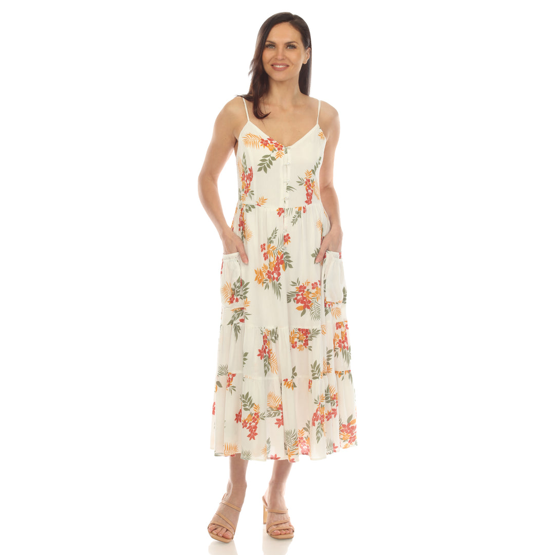 Women's V-Neck Floral Print Maxi Dress