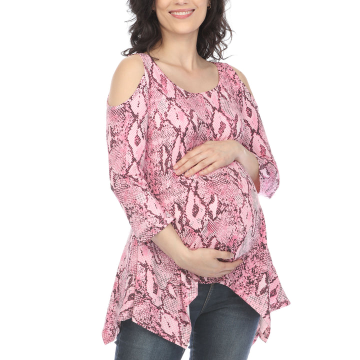 Maternity Snake Print Cold Shoulder Tunic