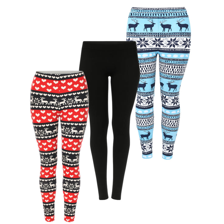 Women’s Holiday Leggings 3-Pack – Festive Prints & Cozy Styles