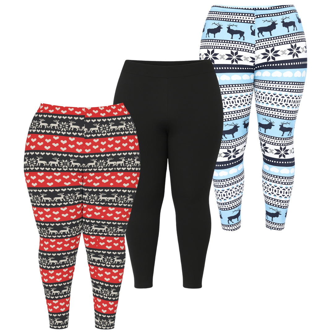 Plus Size Holiday Leggings 3-Pack – Festive Prints & Cozy Styles