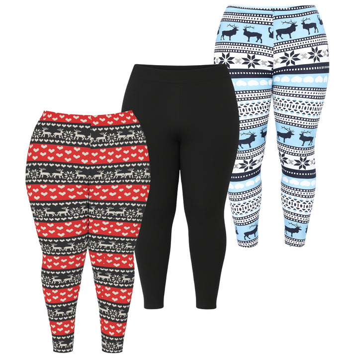 Plus Size Holiday Leggings 3-Pack – Festive Prints & Cozy Styles
