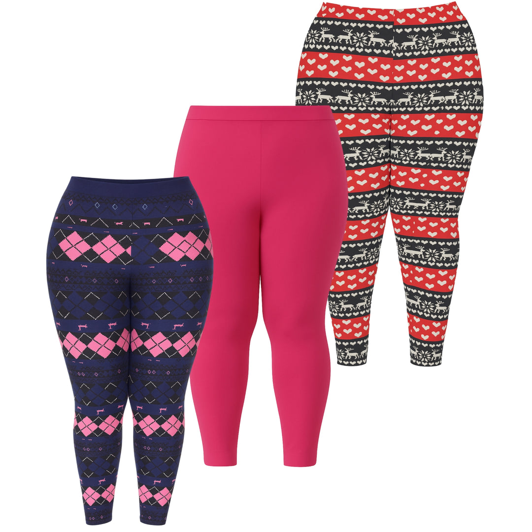 Plus Size Holiday Leggings 3-Pack – Festive Prints & Cozy Styles