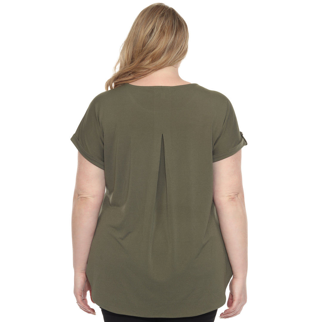 Plus Size Folded Short Sleeve Solid Top