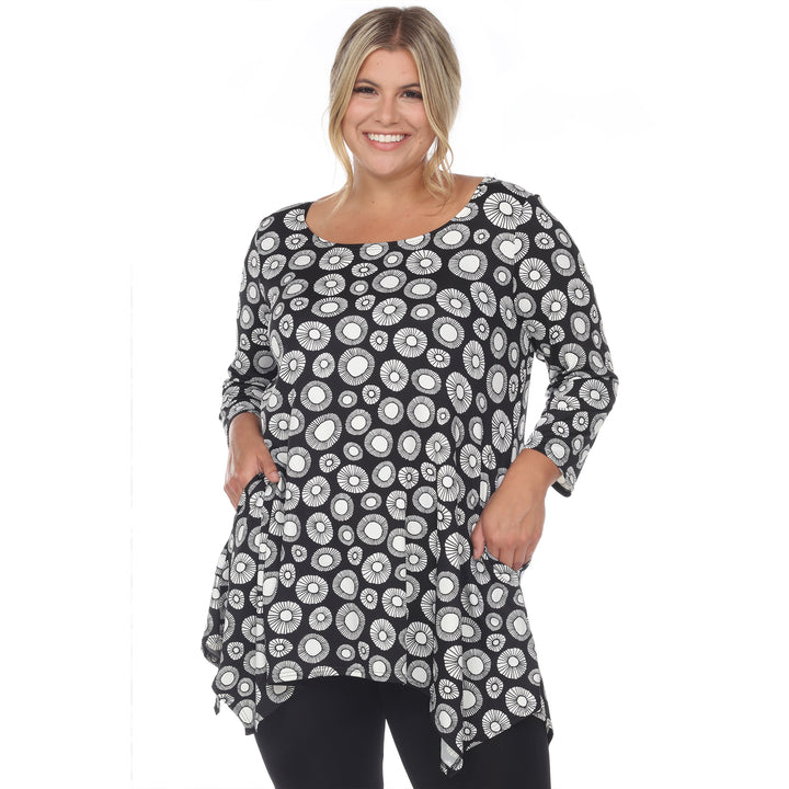 Plus Size Women's Printed Geometric Circle Tunic Top
