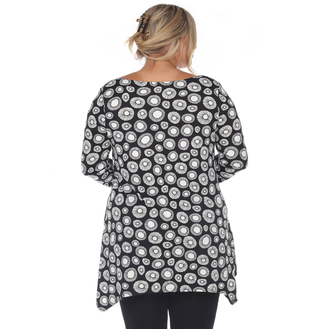 Plus Size Women's Printed Geometric Circle Tunic Top