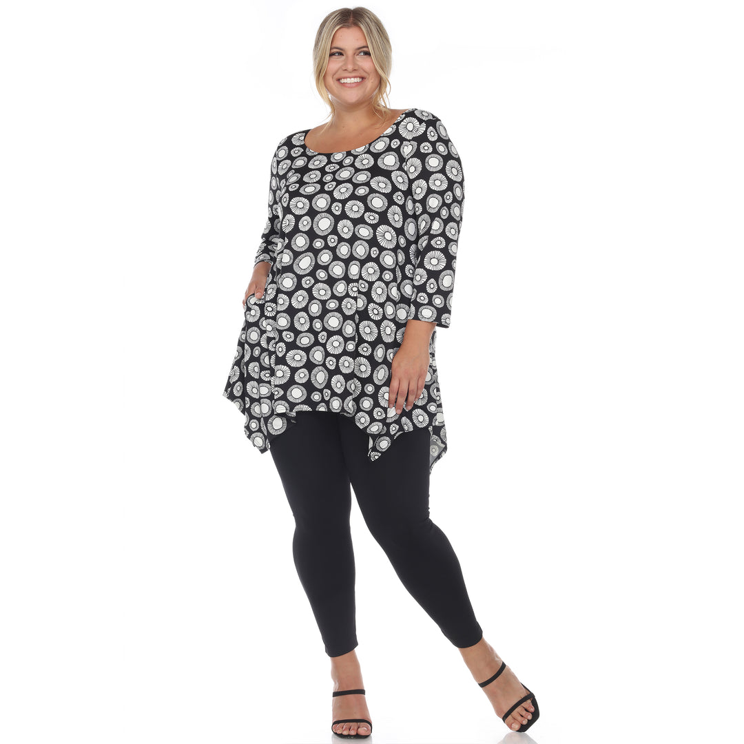 Plus Size Women's Printed Geometric Circle Tunic Top