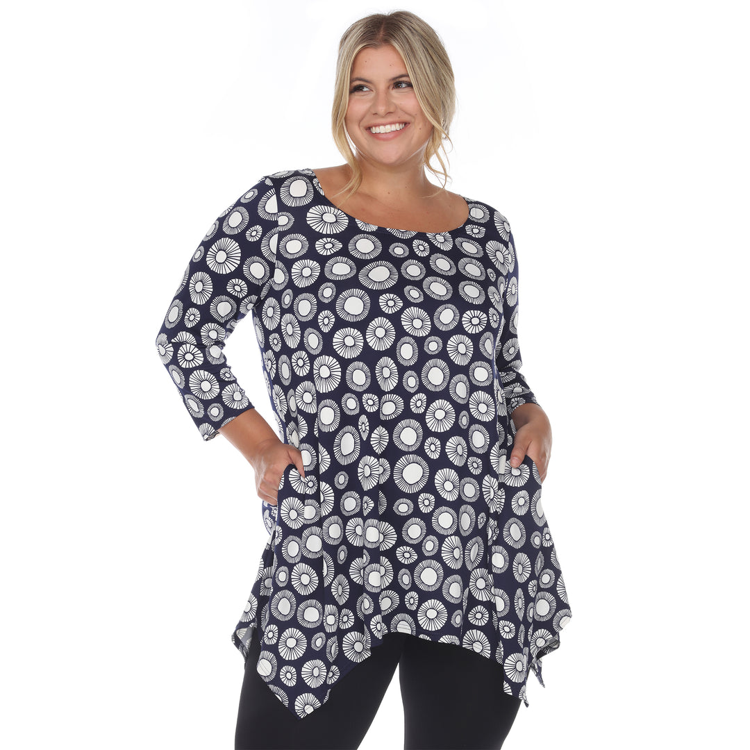 Plus Size Women's Printed Geometric Circle Tunic Top