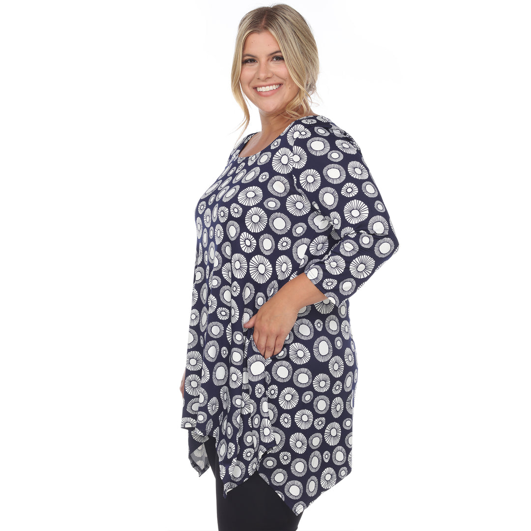 Plus Size Women's Printed Geometric Circle Tunic Top