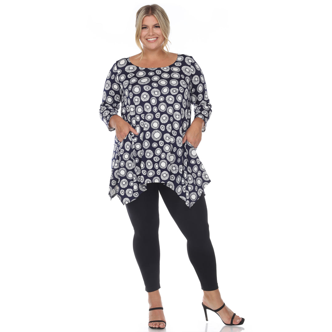 Plus Size Women's Printed Geometric Circle Tunic Top