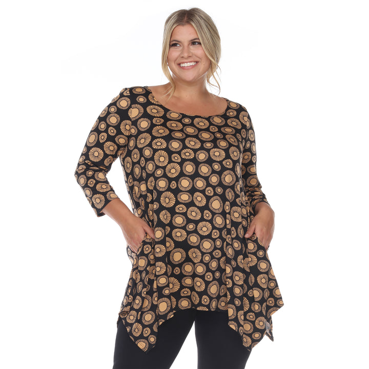 Plus Size Women's Printed Geometric Circle Tunic Top