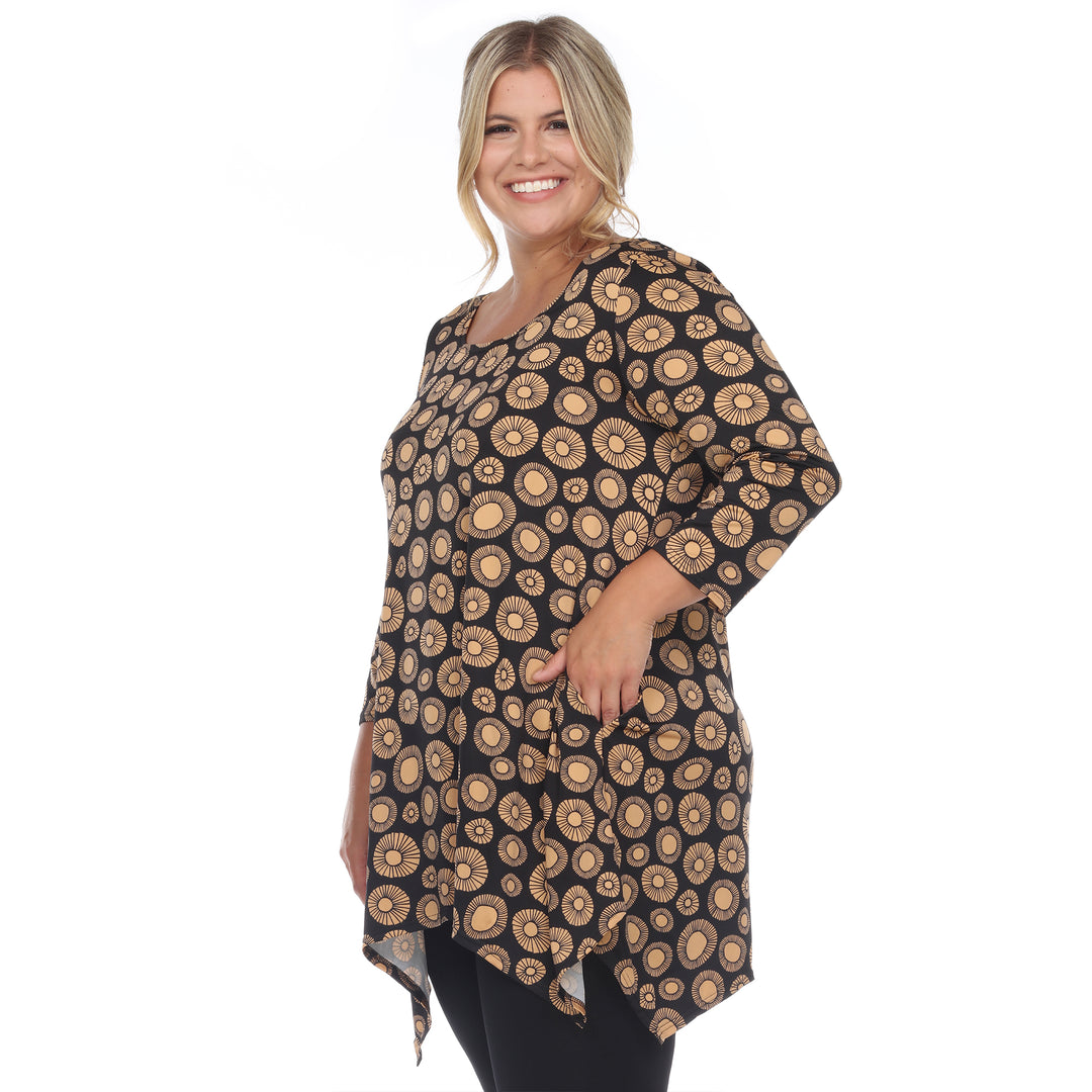 Plus Size Women's Printed Geometric Circle Tunic Top