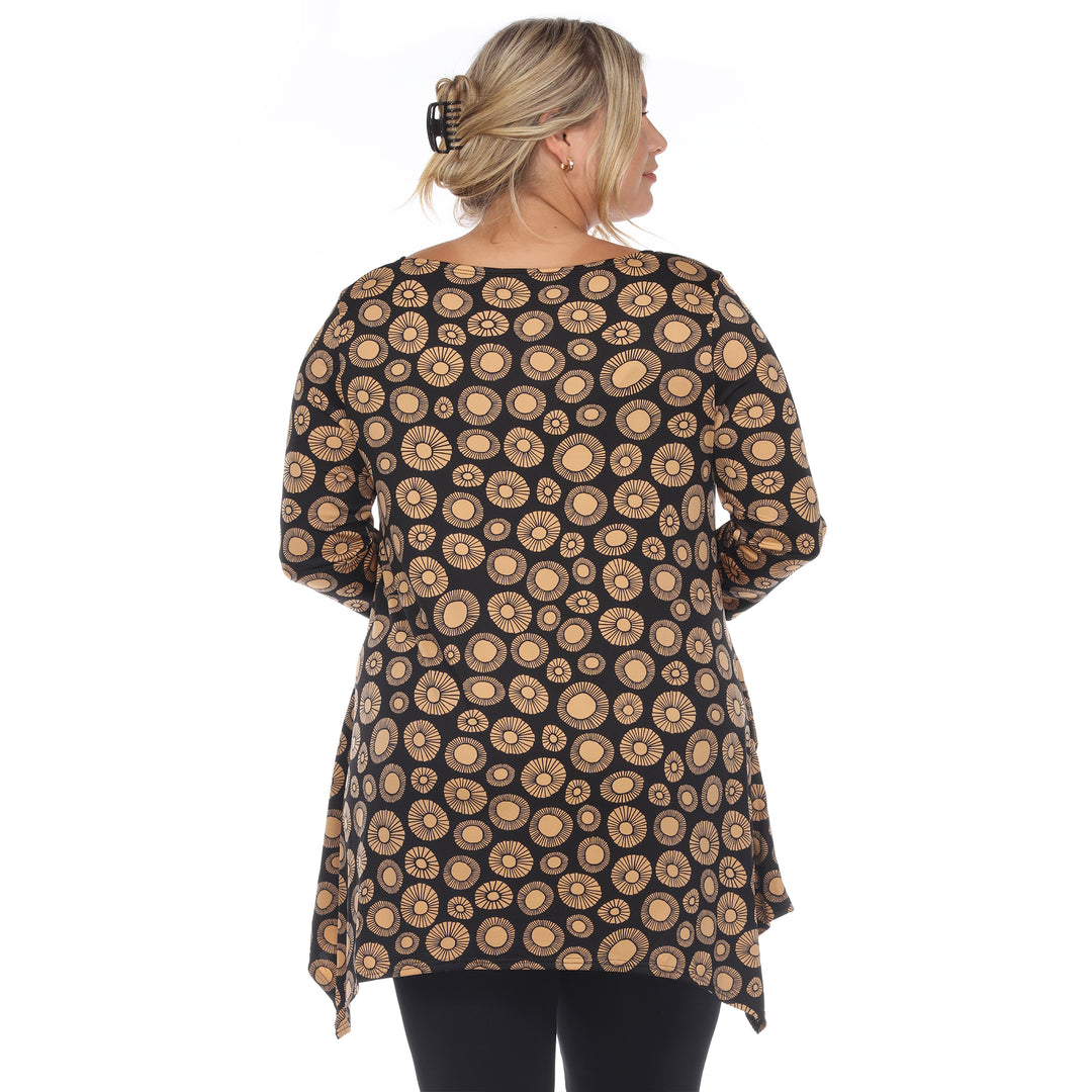 Plus Size Women's Printed Geometric Circle Tunic Top