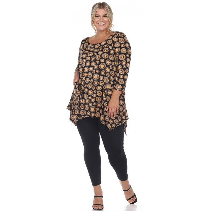 Plus Size Women's Printed Geometric Circle Tunic Top