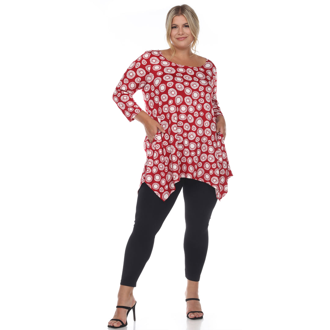 Plus Size Women's Printed Geometric Circle Tunic Top