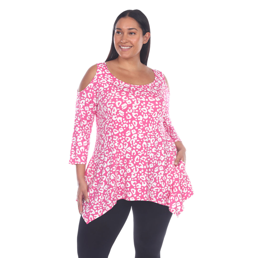 Women's Plus Size Leopard Cold Shoulder Tunic
