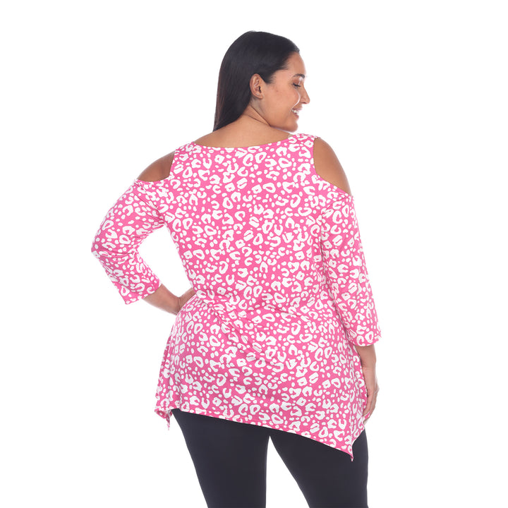 Women's Plus Size Leopard Cold Shoulder Tunic